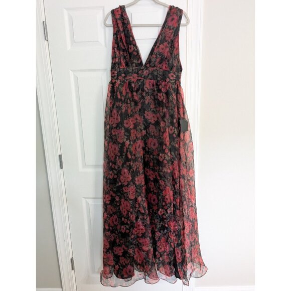Lulus Garden Of Passion Organza Maxi Dress Black Red Floral Size L Wimsigoth - Picture 2 of 11